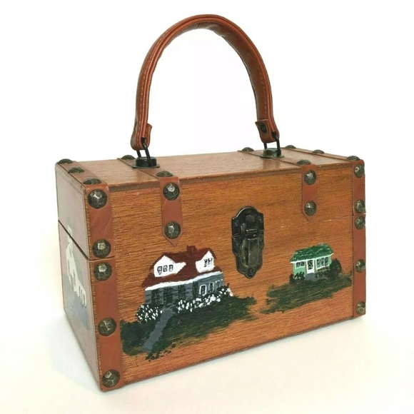 Vintage Roger Van S Hand Painted Wooden Handbag - Picture 1 of 8